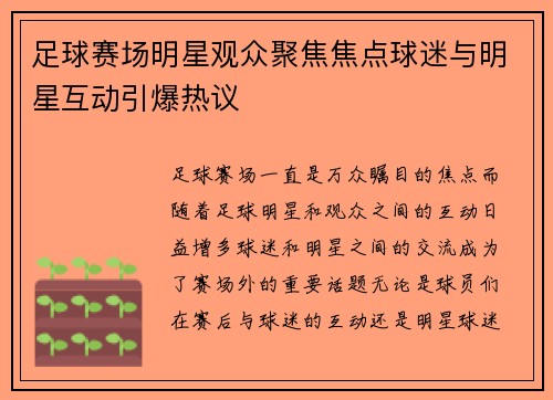 足球赛场明星观众聚焦焦点球迷与明星互动引爆热议