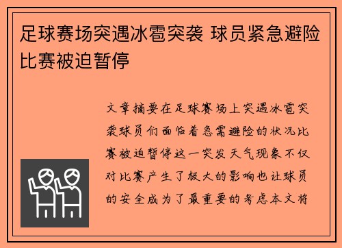 足球赛场突遇冰雹突袭 球员紧急避险比赛被迫暂停