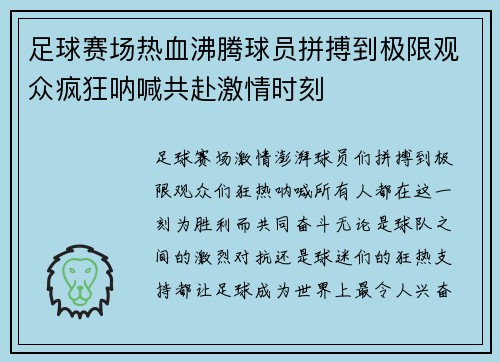 足球赛场热血沸腾球员拼搏到极限观众疯狂呐喊共赴激情时刻