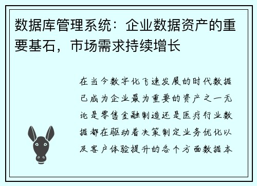 数据库管理系统：企业数据资产的重要基石，市场需求持续增长
