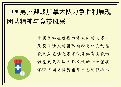 中国男排迎战加拿大队力争胜利展现团队精神与竞技风采