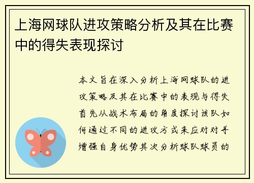 上海网球队进攻策略分析及其在比赛中的得失表现探讨