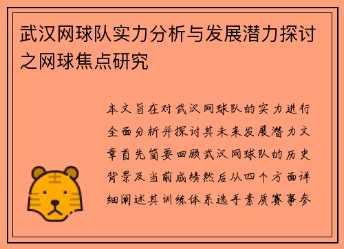 武汉网球队实力分析与发展潜力探讨之网球焦点研究
